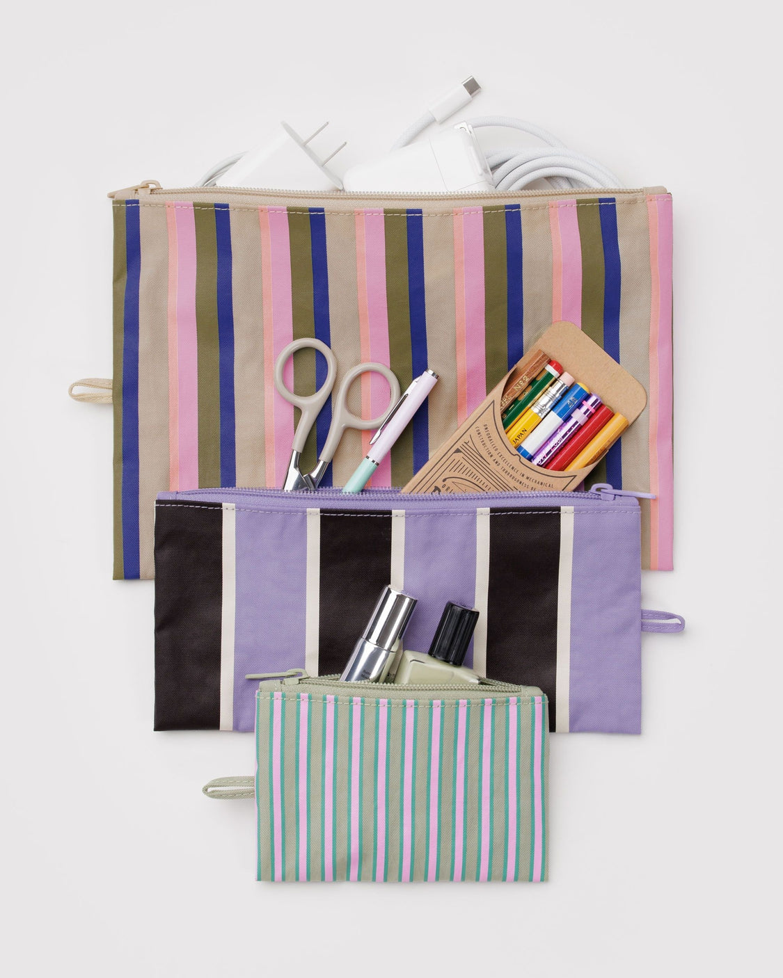 Flat Pouch Set - Candy Shop Stripes - Travel Utility Pack