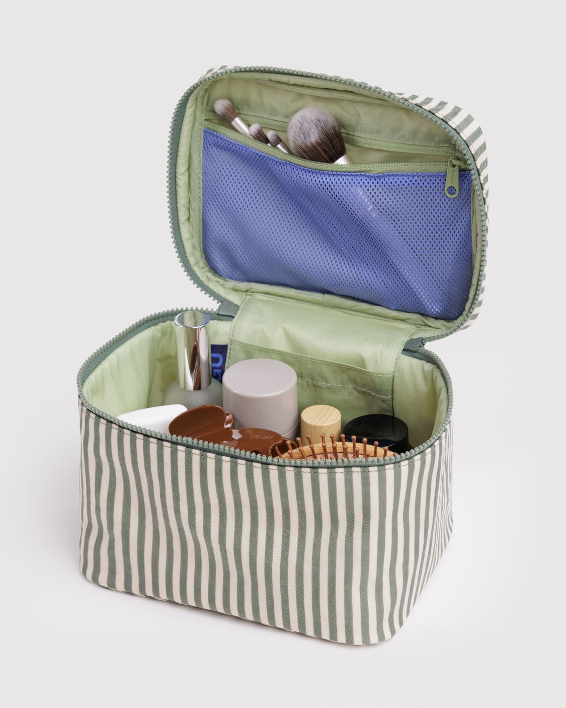 Large Cosmetic Case - Sage Stripe - Clean Utility Case