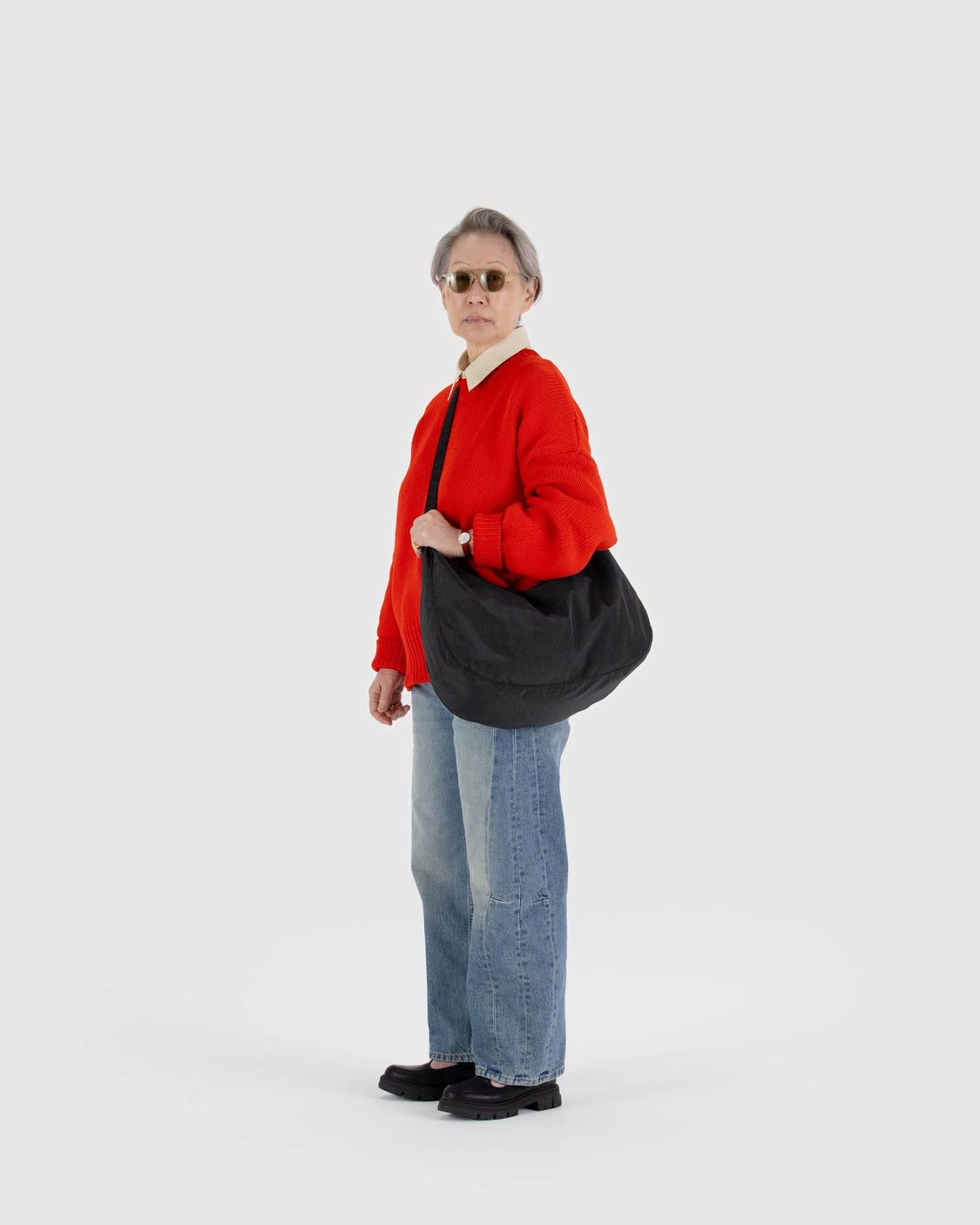 Large Nylon Crescent Bag - Black - Simple City Style