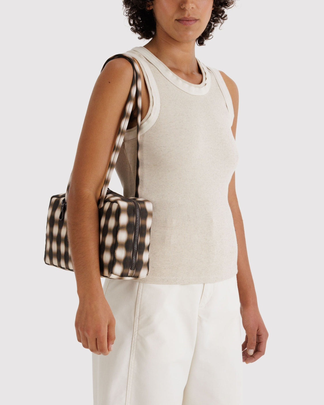 Nylon Bowler Bag - Blurred Gingham Brown - Lite Market Choice